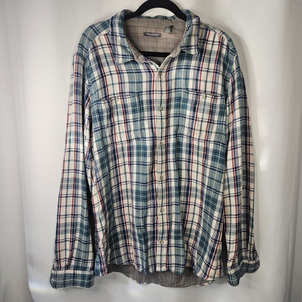 Toad and Co Blue Red Plaid Shirt Mens Sz Xl Long Sleeve Button Up Flannel